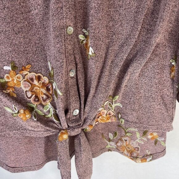 Anthropologie Fig & Flower Heather Pink Embroidered Tie Waist Cardigan S… - Picture 4 of 9